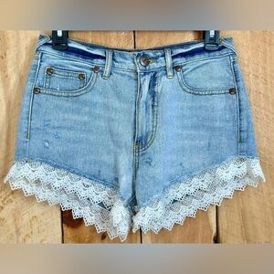 Free People Anthropologie Lace Hem Jean Shorts size 25 Daisy Dukes 29” Waist